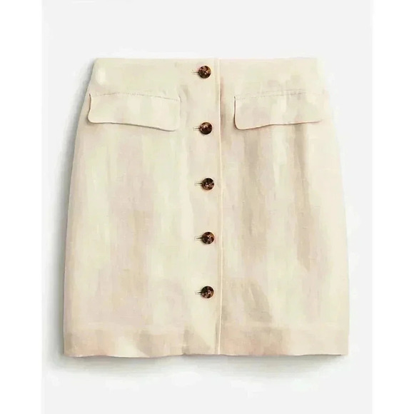 J.Crew Button Front Linen Cupro Blend Skirt Size 2 Womens Tan Lined Fall Wear - Picture 1 of 7